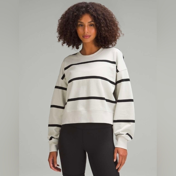 lululemon athletica Tops - Lululemon Perfectly Oversized Cropped Crew Women’s Size 4 Striped Sweatshirt